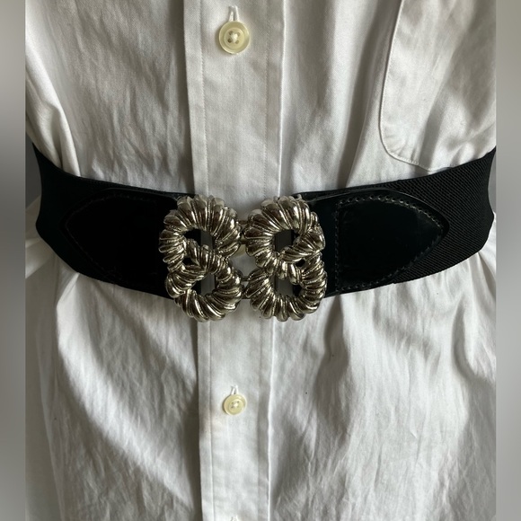 Accessories - Elastic Black Belt with Silver Buckle